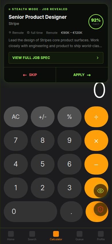 The same reveal mechanic over the calculator cover — Skip or Apply, one-handed.
